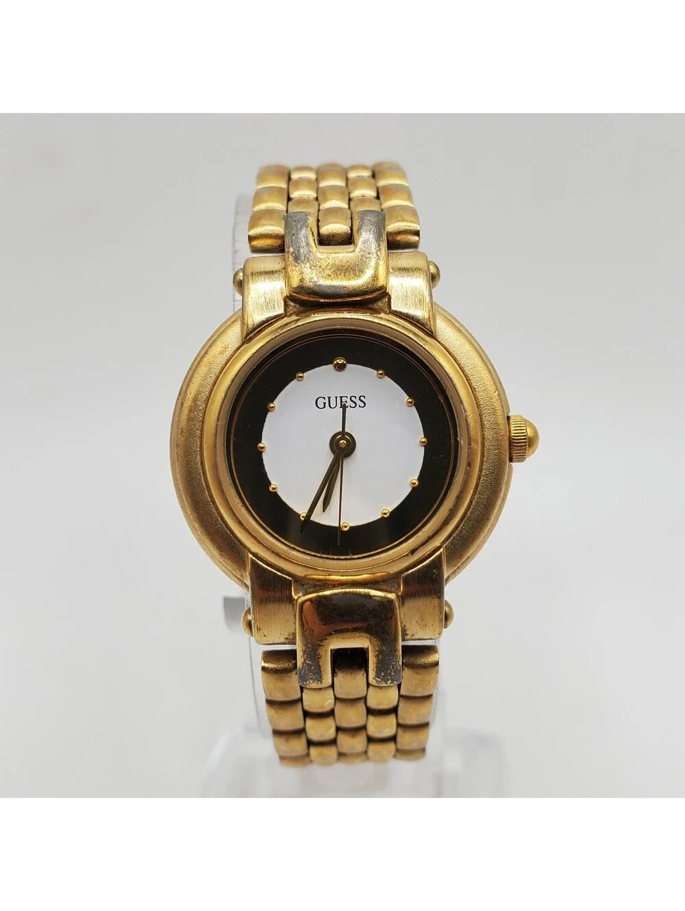 Guess Watch Womens 24mm Gold Tone Round Dial New Battery